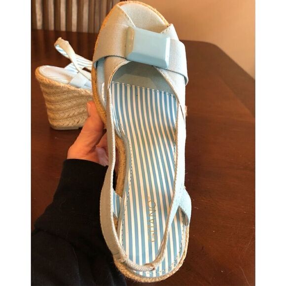 GITANO - NWT - L Sz 7.5 Lt. Blue Canvas Espadrilles. Jute-Wrapped 4” Heels CUTE - Picture 11 of 16